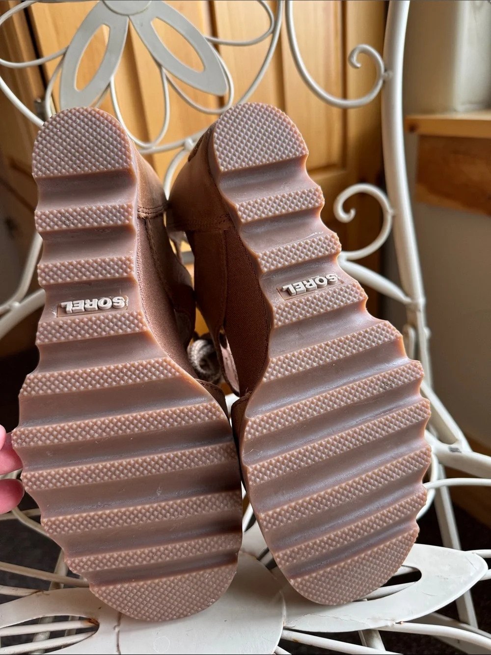 Sorel Tan Lace-Up Cutout Wedge Sandals